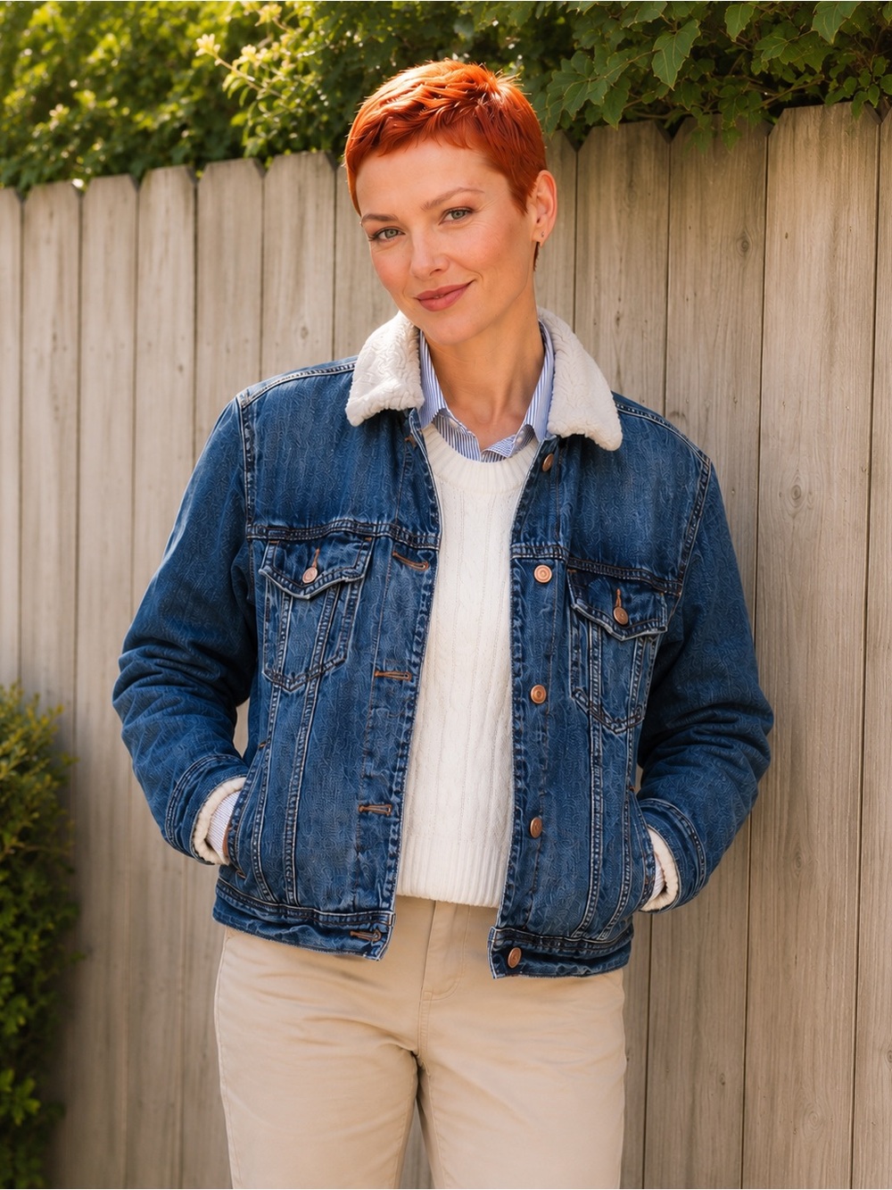American Eagle Sherpa Lined Denim Trucker Jacket Medium